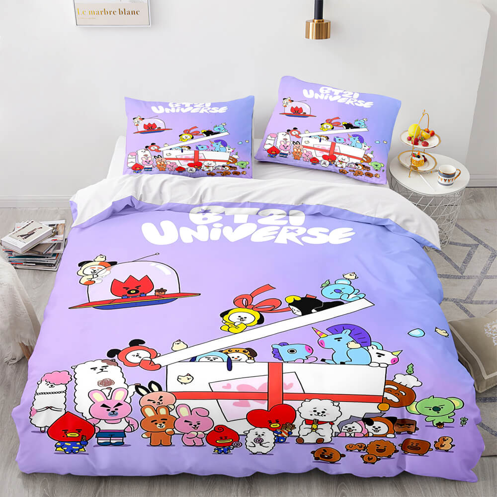 Cartoon BT21 Bedding Set Throw Quilt Duvet Cover Bedding Sets - EBuycos