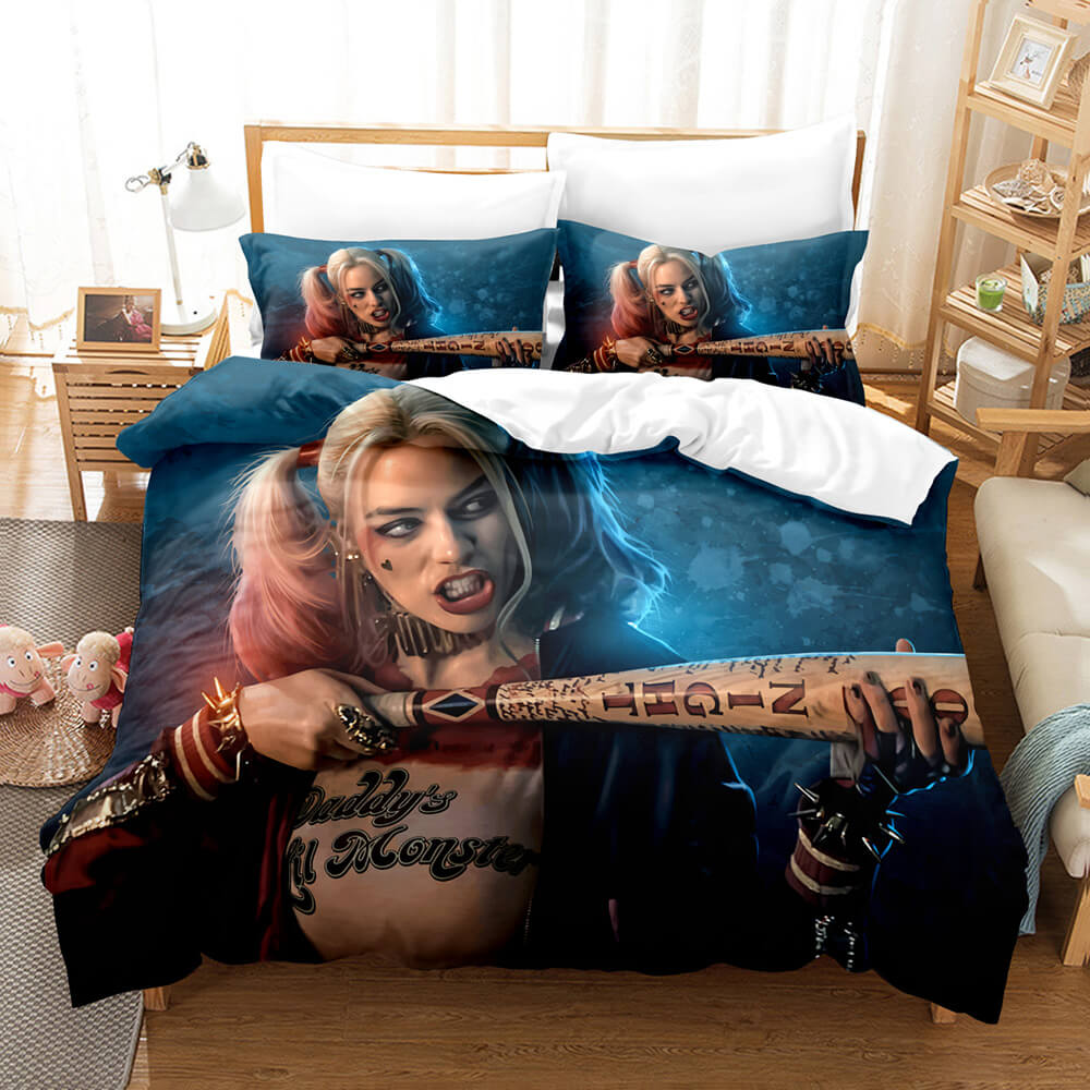 Joker Harley Quinn Cosplay 3 Piece Bedding Set Duvet Cover Bed Sheets - EBuycos