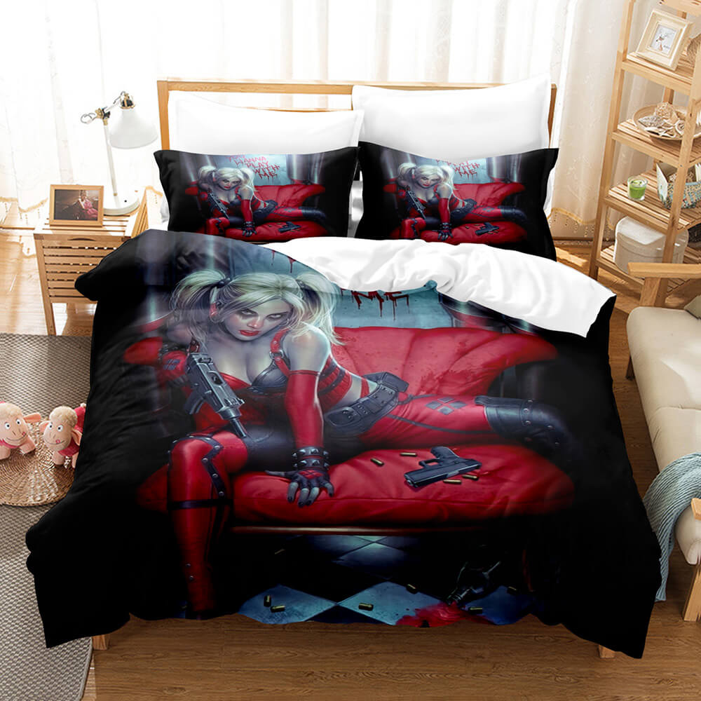 Joker Harley Quinn Cosplay 3 Piece Bedding Set Duvet Cover Bed Sheets - EBuycos