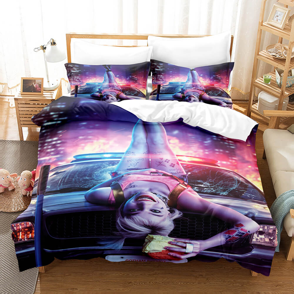 Joker Harley Quinn Cosplay 3 Piece Bedding Set Duvet Cover Bed Sheets - EBuycos