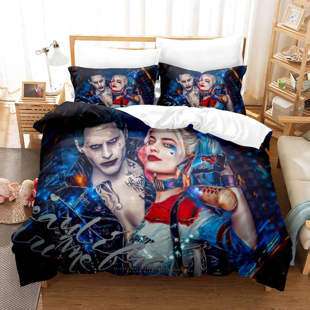 Joker Harley Quinn Cosplay 3 Piece Bedding Set Duvet Cover Bed Sheets - EBuycos