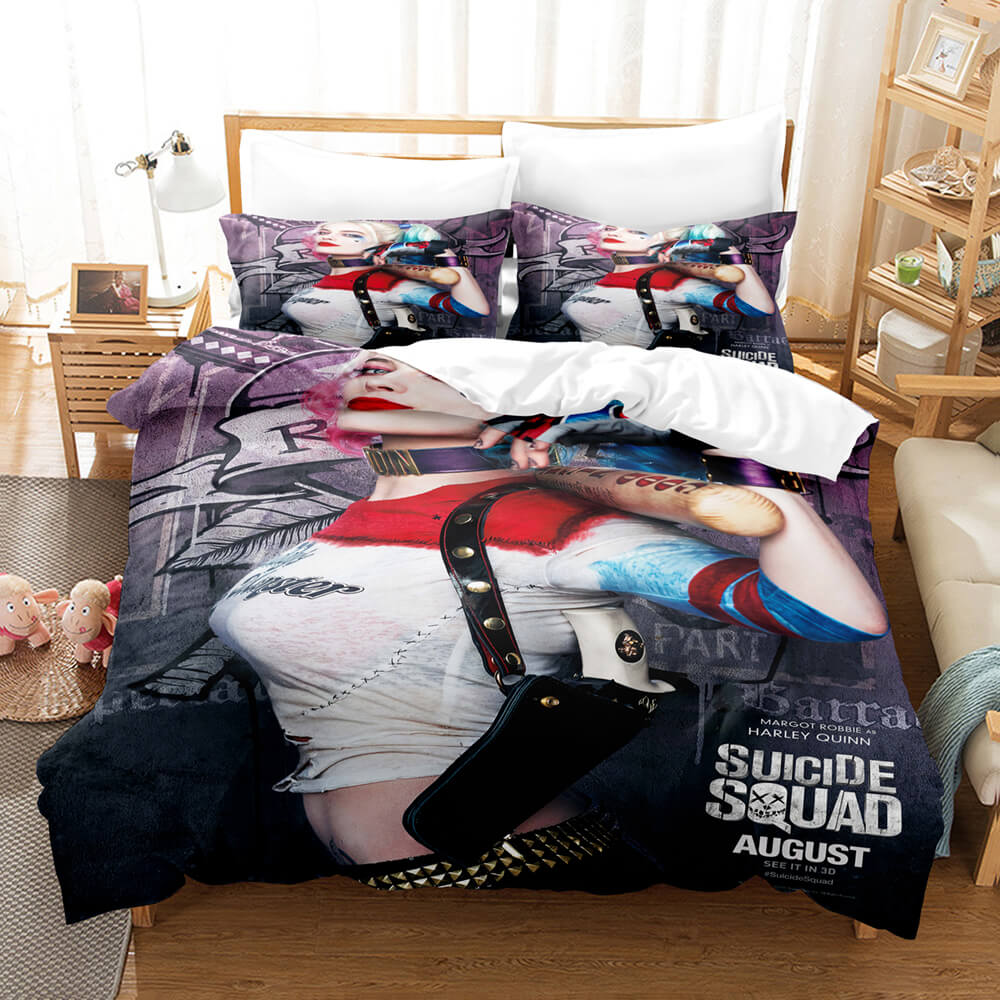 Joker Harley Quinn Cosplay 3 Piece Bedding Set Duvet Cover Bed Sheets - EBuycos