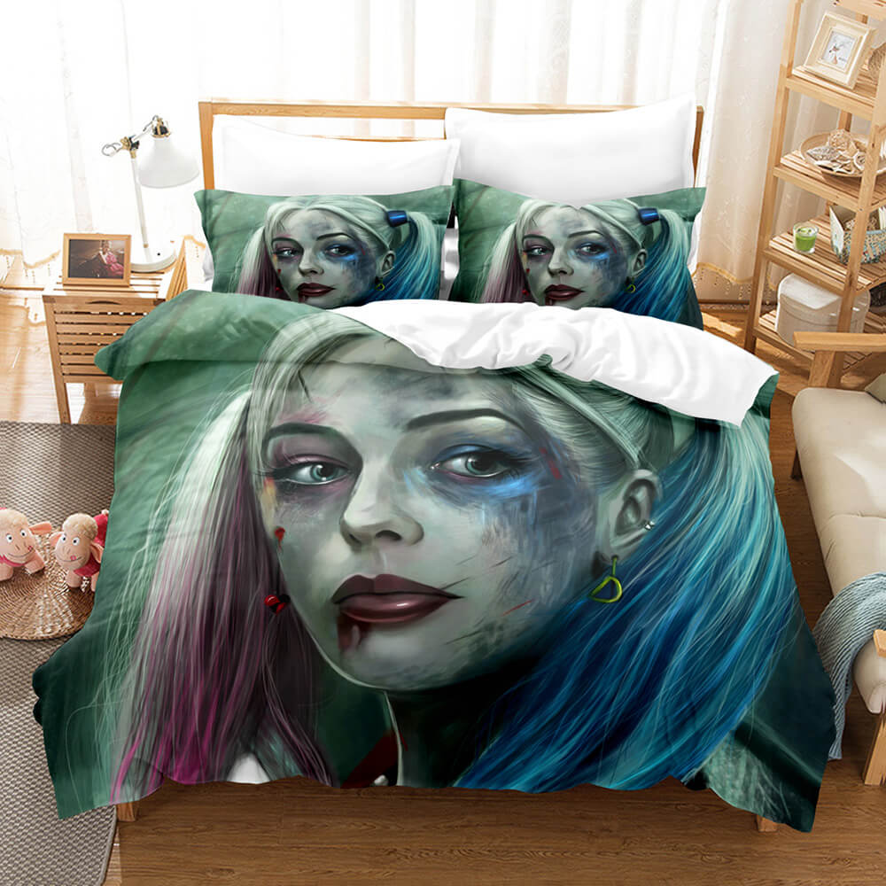 Joker Harley Quinn Cosplay 3 Piece Bedding Set Duvet Cover Bed Sheets - EBuycos