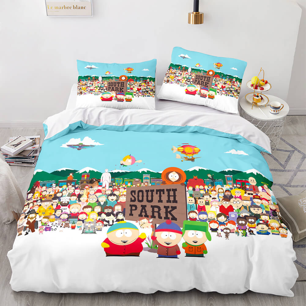Parure De Lit South Park 3D - Set 3 Pièces 200x200cm En Microfibre Douce, 2 Taies D'Oreiller - Design Humoristique