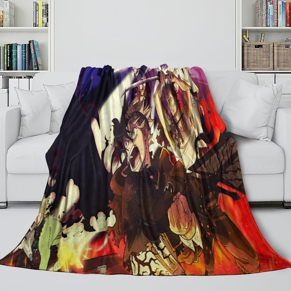 Black Clover Blanket Flannel Fleece Pattern Throw Room Decoration