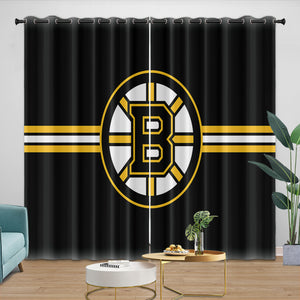 Boston Bruins Curtains Pattern Blackout Window Drapes Room Decoration