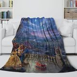 Cartoon Beauty and the Beast Blanket Flannel Throw Room Decoration