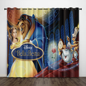 Cartoon Beauty and the Beast Curtains Pattern Blackout Window Drapes