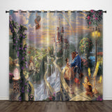 Cartoon Beauty and the Beast Curtains Pattern Blackout Window Drapes