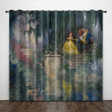 Cartoon Beauty and the Beast Curtains Pattern Blackout Window Drapes