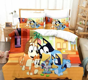 Cartoon Bluey Bedding Set Pattern Kids Quilt Cover Without Filler