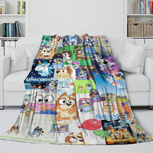 Cartoon Bluey Blanket Pattern Flannel Kids Throw Room Decoration
