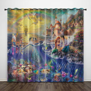 Cartoon The Little Mermaid Curtains Pattern Blackout Window Drapes