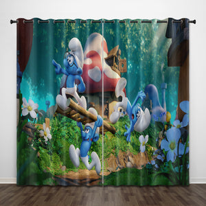 Cartoon The Smurfs Curtains Pattern Blackout Window Drapes