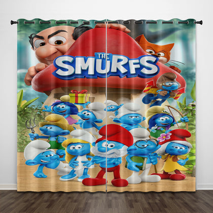 Cartoon The Smurfs Curtains Pattern Blackout Window Drapes