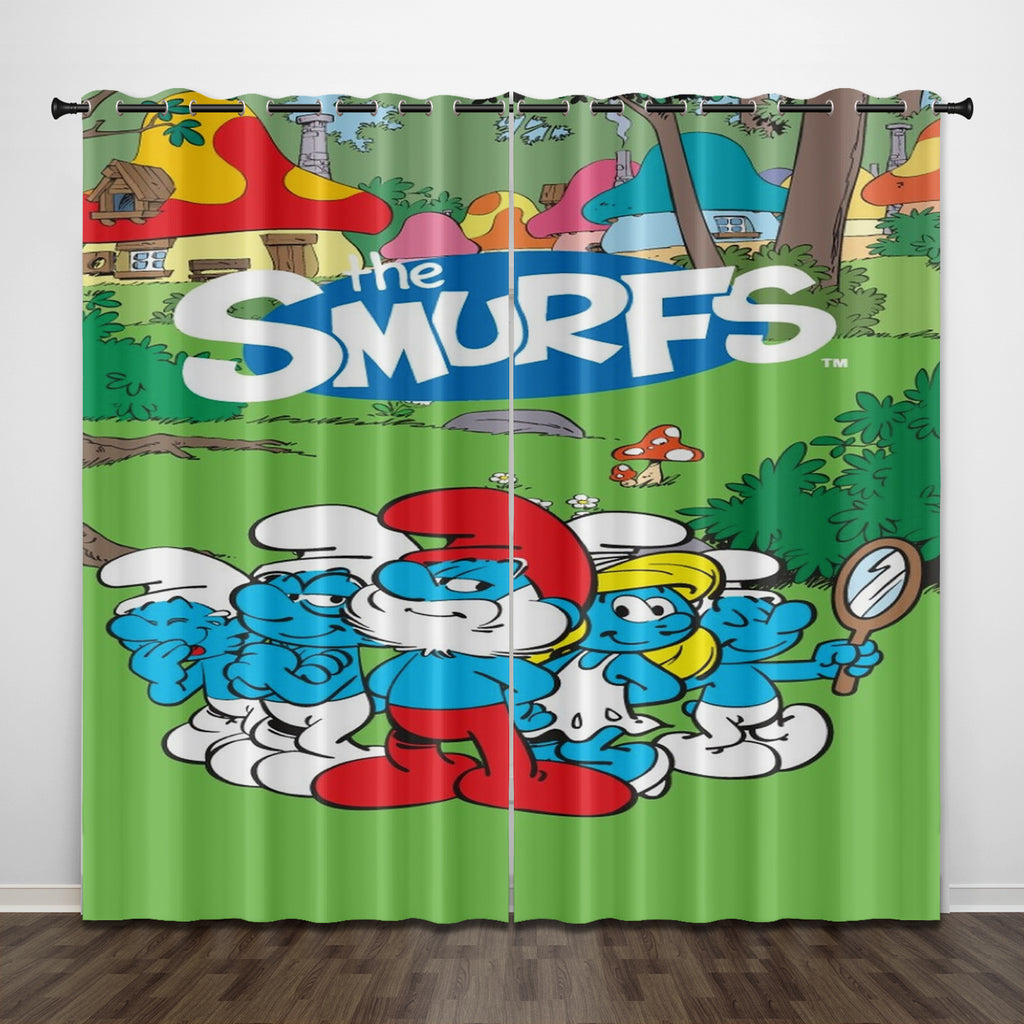 Cartoon The Smurfs Curtains Pattern Blackout Window Drapes