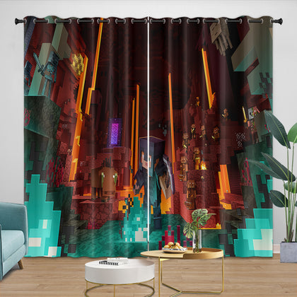 Game Minecraft Curtains Blackout Window Drapes Kids Room Decoration