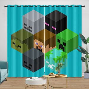 Game Pattern Minecraft Curtains Blackout Window Drapes Room Decoration