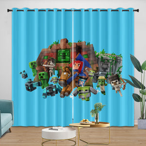 Game Pattern Minecraft Curtains Blackout Window Drapes Room Decoration