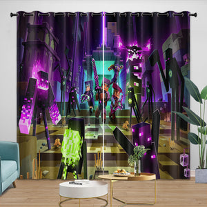 Game Pattern Minecraft Curtains Window Drapes Kids Room Decoration