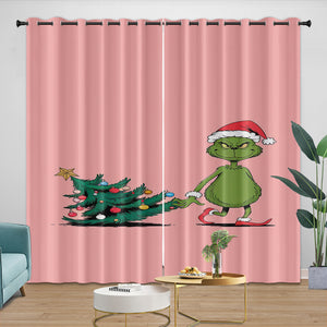Grinch Curtains Blackout Window Drapes Room Decoration
