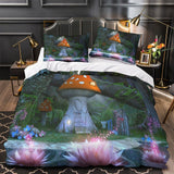 Mushroom House Bedding Set Pattern Quilt Cover