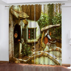 Mushroom House Curtains Pattern Blackout Window Drapes