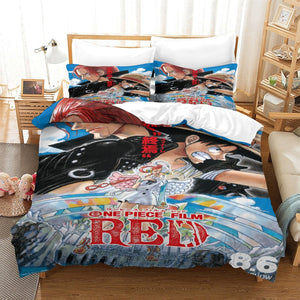 One Piece Film Red Bedding Set Pattren Quilt Duvet Cover Without Filler