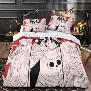 One Piece Film Red Bedding Set Pattren Quilt Duvet Cover Without Filler