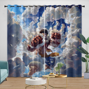 One Piece Film Red Curtains Blackout Window Drapes Kids Room Decoration