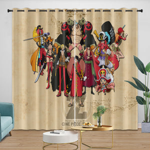 One Piece Film Red Curtains Pattern Blackout Window Drapes Room Decoration
