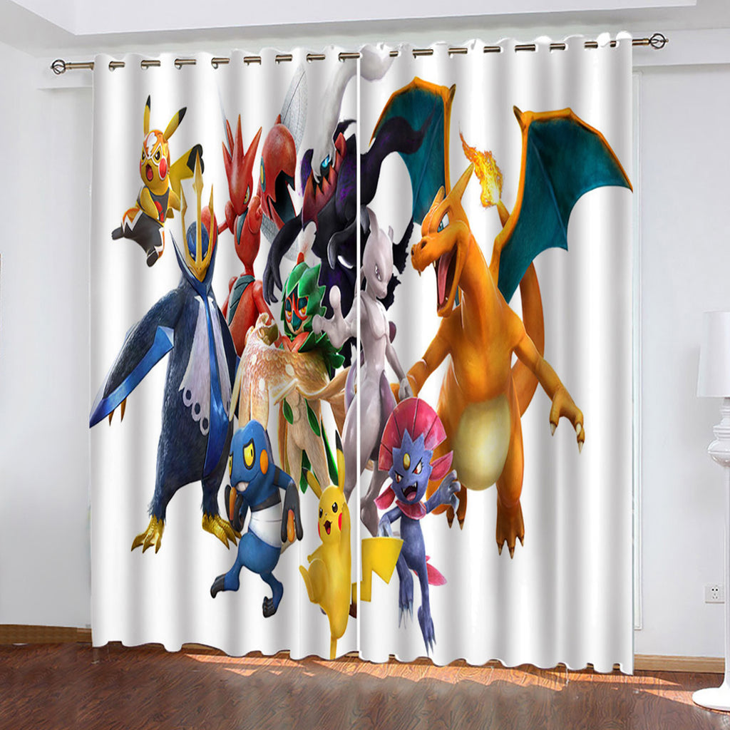 Pokémon Curtains Pikachu Pattern Blackout Window Drapes Room Decoration