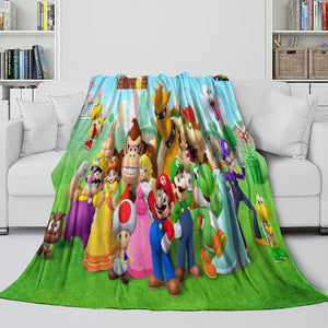 Super Mario Pattern Blanket Flannel Throw Kids Room Decoration