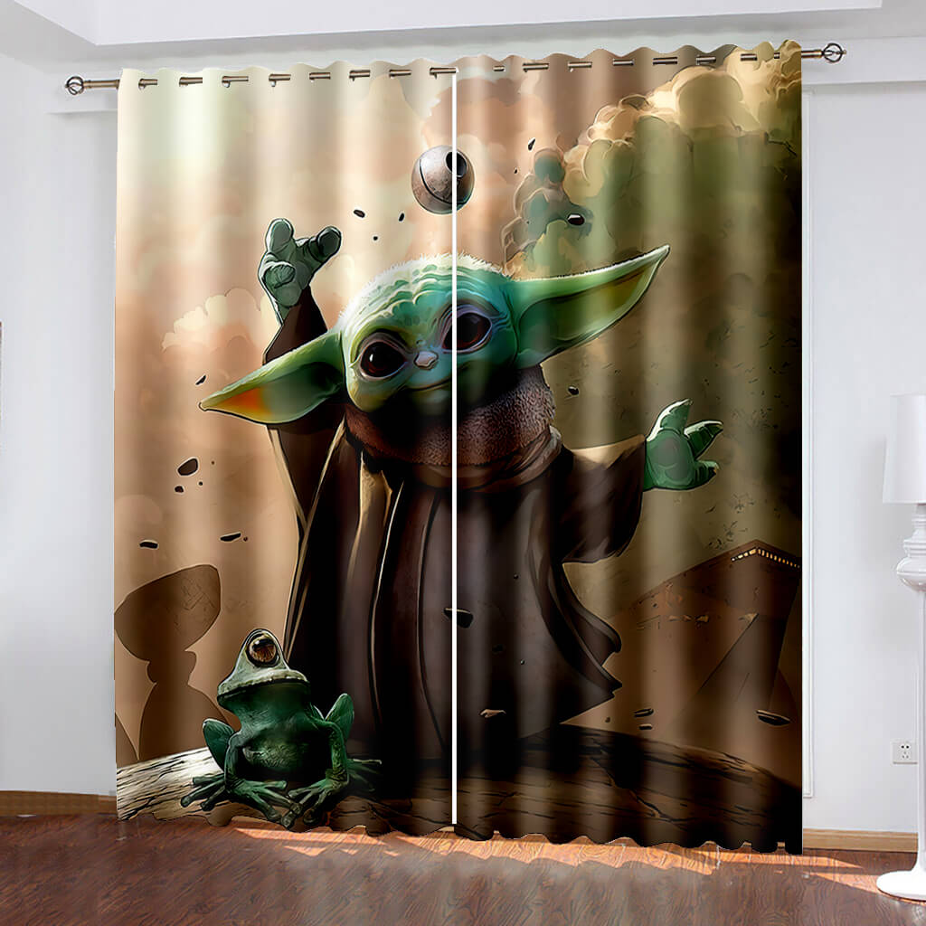 Baby Yoda Curtains Pattern Blackout Window Drapes