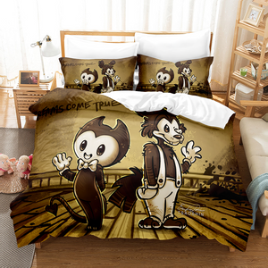 3-Piece Bendy and the ink machine Bedding Set Duvet Cover Bed Sheets - EBuycos