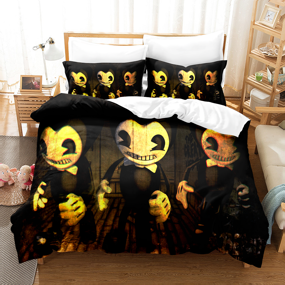 3-Piece Bendy and the ink machine Bedding Set Duvet Cover Bed Sheets - EBuycos