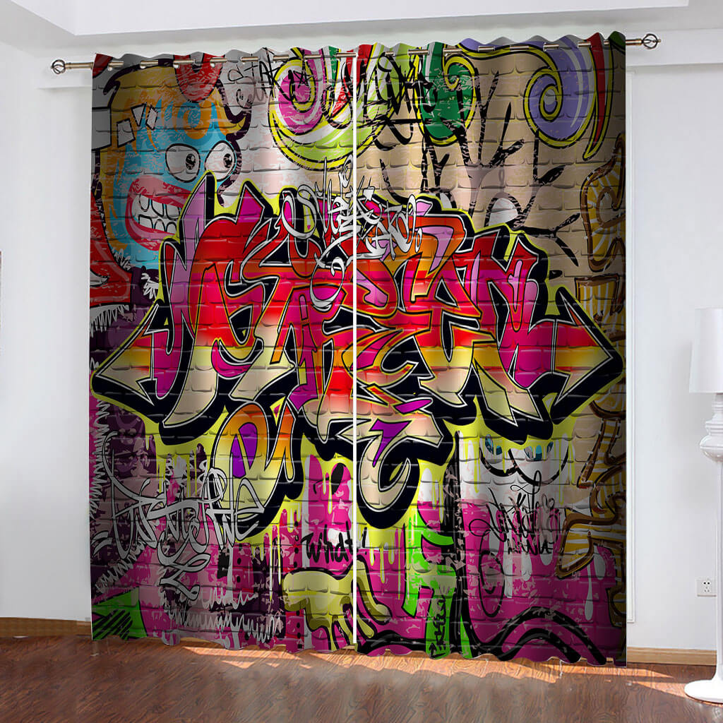 3D Cafe Hip Hop Street Graffiti Curtains Cosplay Blackout Window Drapes Room Decoration - EBuycos