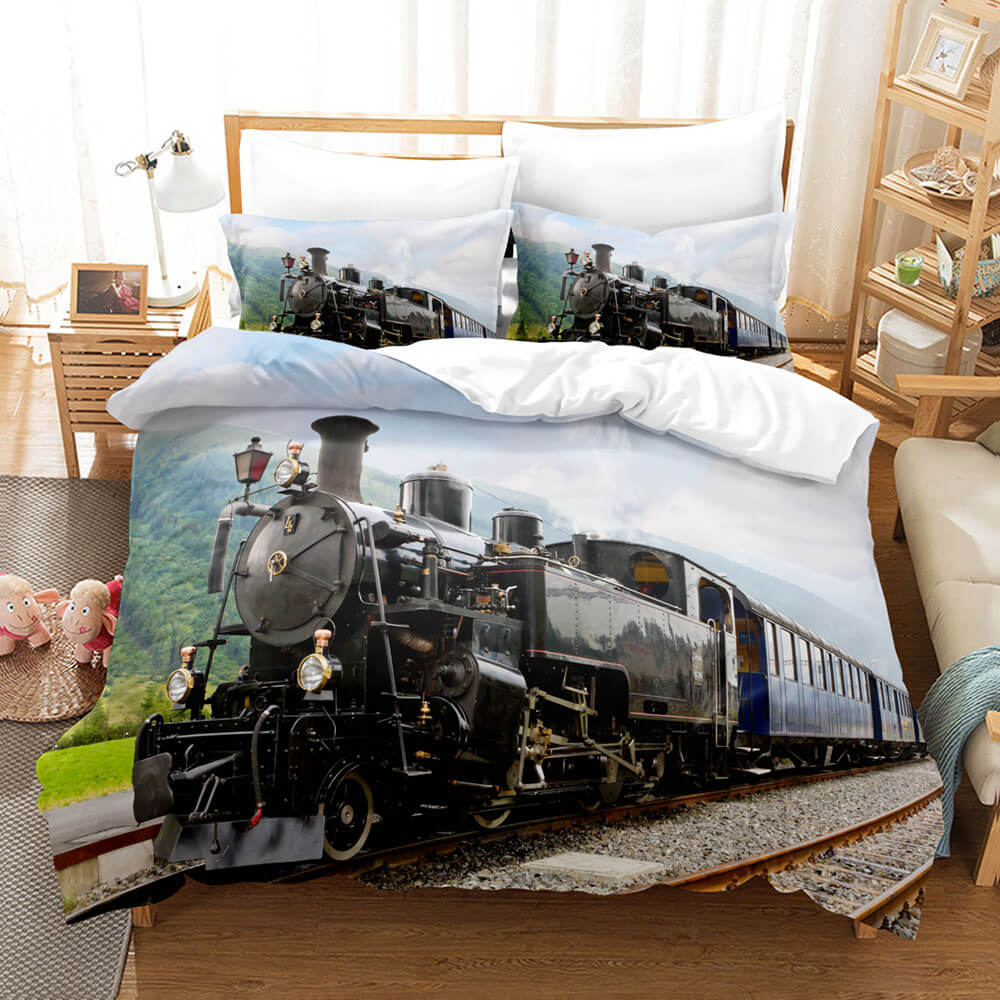 3 Piece Steam Engine Vintage Locomotive Bedding Set Duvet Covers Sets - EBuycos