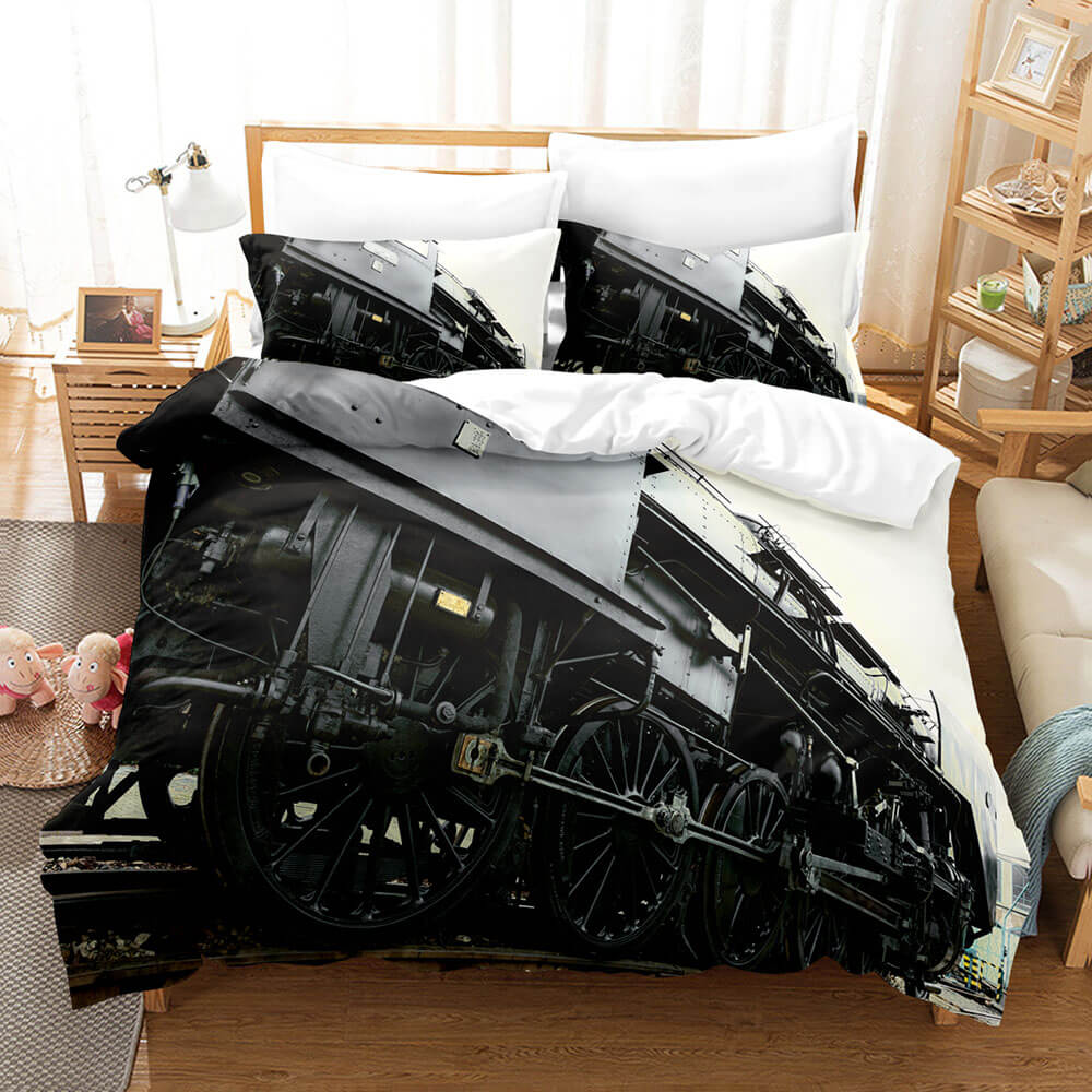 3 Piece Steam Engine Vintage Locomotive Bedding Set Duvet Covers Sets - EBuycos
