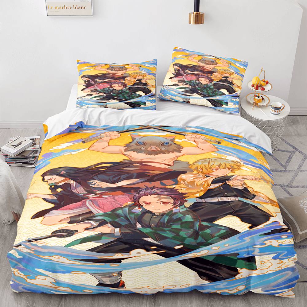 Anime Demon Slayer Cosplay 3 Piece Bedding Set Duvet Covers Bed Sheets - EBuycos