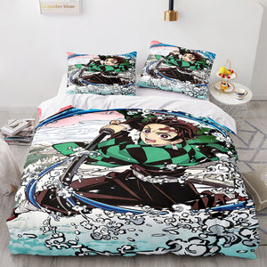 Anime Demon Slayer Cosplay 3 Piece Bedding Set Duvet Covers Bed Sheets - EBuycos