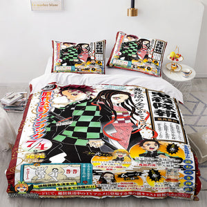 Anime Demon Slayer Cosplay 3 Piece Bedding Set Duvet Covers Bed Sheets - EBuycos
