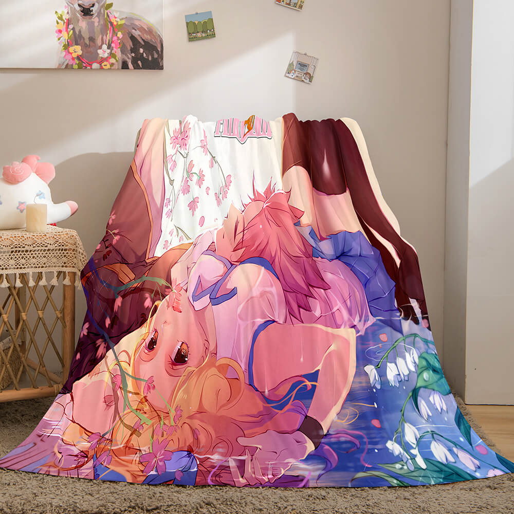 Anime Fairy Tail Flannel Caroset Throw Cosplay Blanket Comforter Set - EBuycos