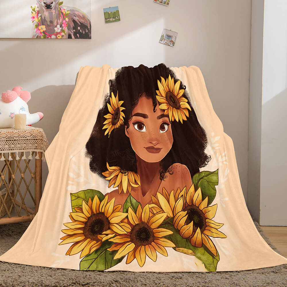 Black African Girl Flannel Blanket Throw Blanket Comforter Bed Sets - EBuycos