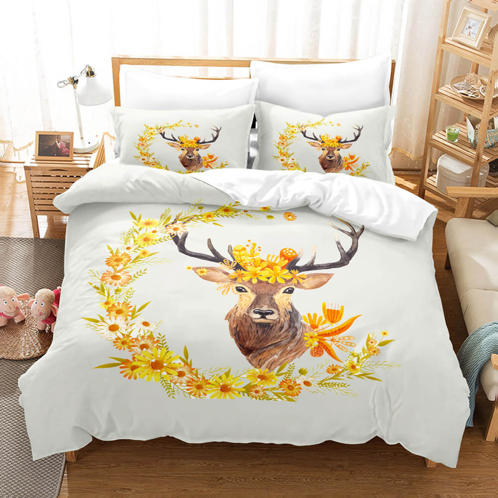 Cartoon Animal Deer Elk Bedding Set Duvet Cover Quilt Bed Sheets Sets - EBuycos