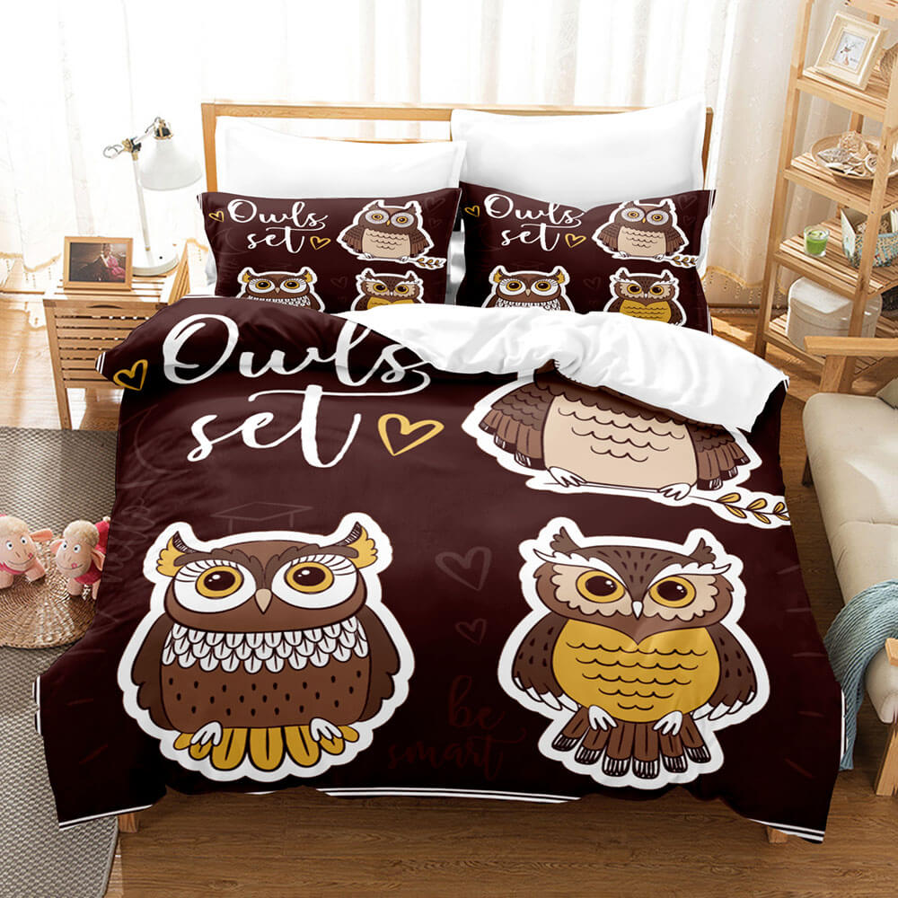 Cartoon Animals Owl Bedding Sets Duvet Covers Quilt Bed Linen Sheets - EBuycos