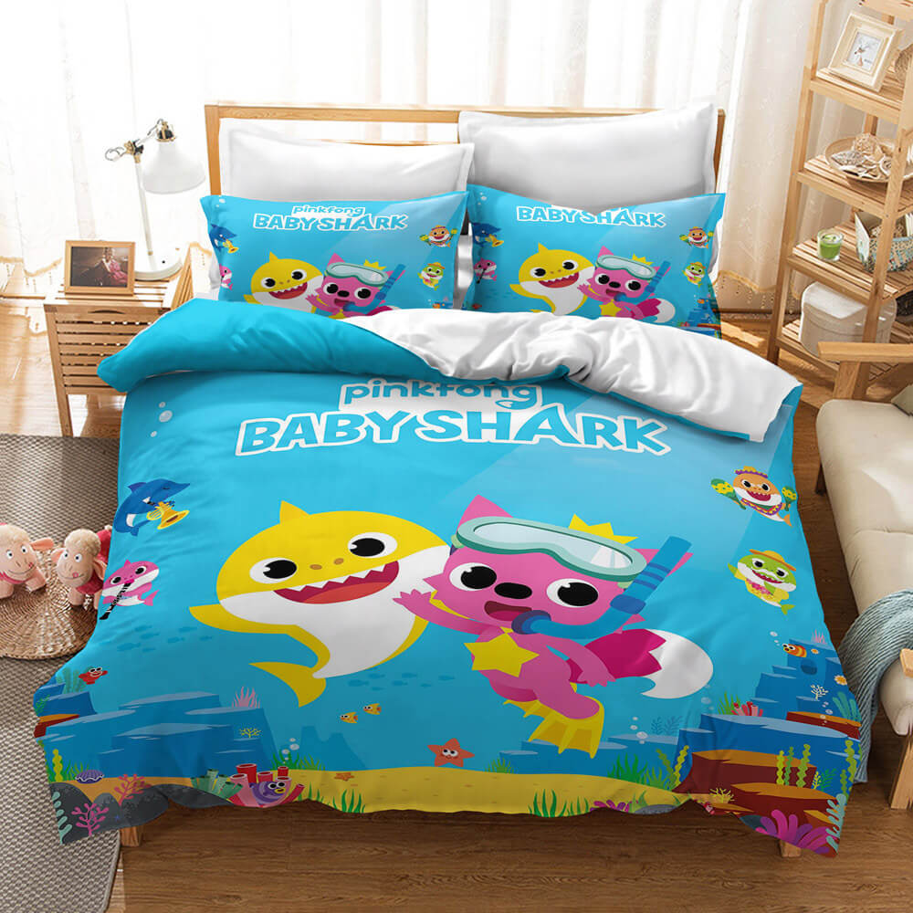 Cartoon Baby Shark Bedding Set Kids Quilt Duvet Covers Bed Sheets Sets - EBuycos
