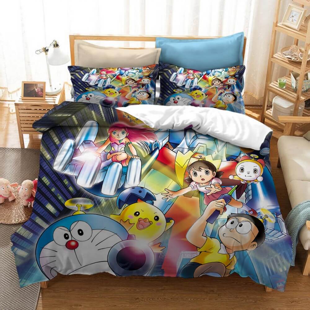 Cartoon Doraemon Cosplay Bedding Set Duvet Covers Comforter Bed Sheets - EBuycos