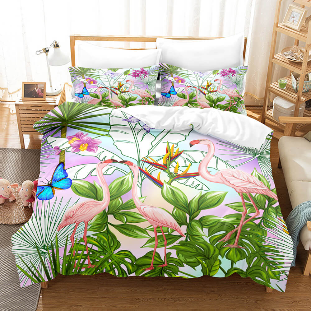 Cartoon Flamingo Bedding Set 3 Piece Duvet Covers Comforter Bed Sheets - EBuycos