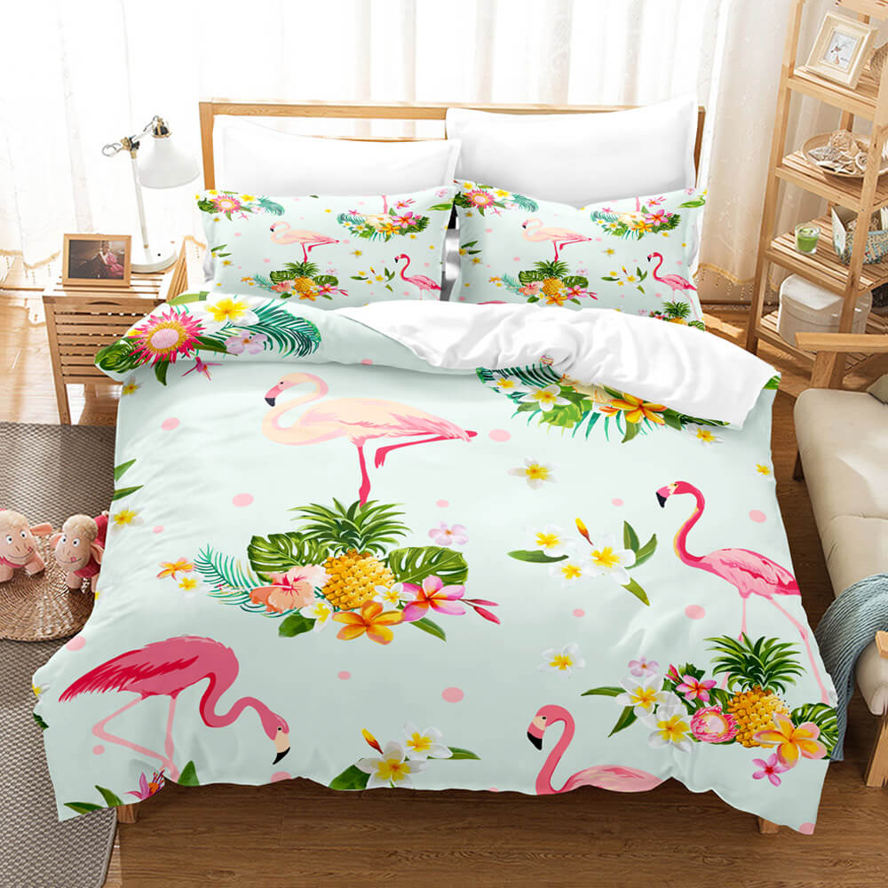 Cartoon Flamingo Bedding Set 3 Piece Duvet Covers Comforter Bed Sheets - EBuycos